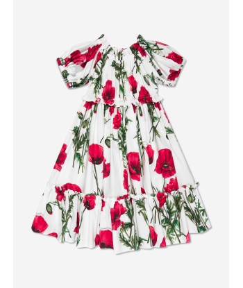 Dolce & Gabbana Girls Poppy Print Dress in White shop