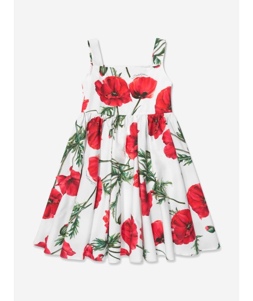 Dolce & Gabbana Girls Sleeveless Poppy Summer Dress in White pas cher 