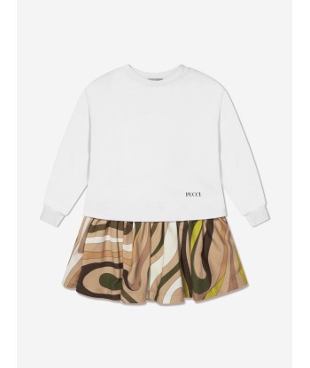 Pucci Girls Marmo Print Sweater Dress in White plus qu'un jeu 