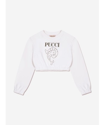 Pucci Girls Cropped Logo Sweatshirt in White shop