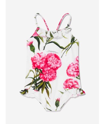 Dolce & Gabbana Girls Carnation Swimming Costume in White basket pas cher