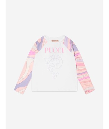 Pucci Girls Long Sleeve Marmo T-Shirt in White Economisez 