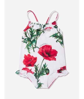 Dolce & Gabbana Girls Poppy Print Swimming Costume in White Jusqu'à 80% De Réduction