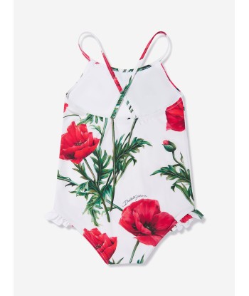 Dolce & Gabbana Girls Poppy Print Swimming Costume in White Jusqu'à 80% De Réduction