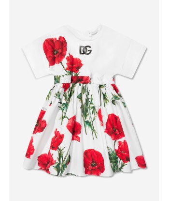 Dolce & Gabbana Girls Poppy Print T-Shirt Dress in White vous aussi creer 