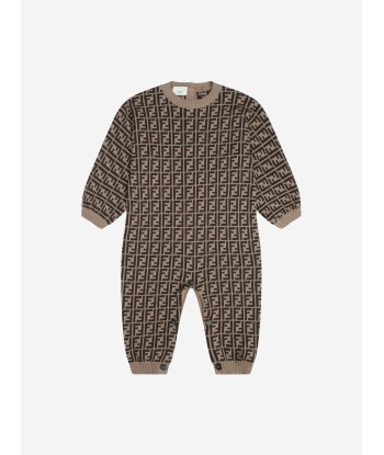 Fendi Baby Cotton & Cashmere Romper in Brown d'Europe débarque