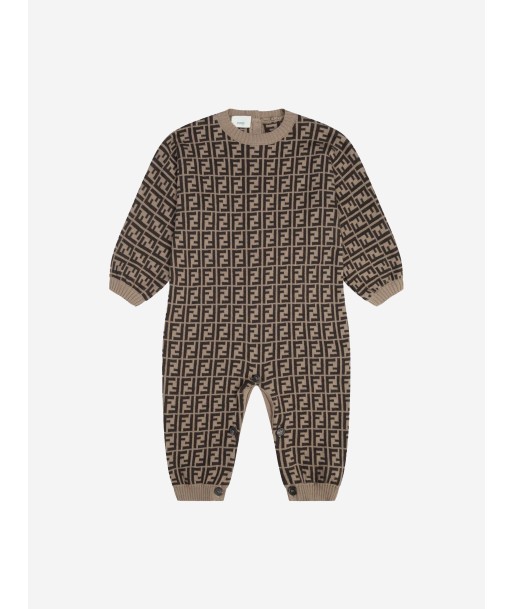 Fendi Baby Cotton & Cashmere Romper in Brown d'Europe débarque