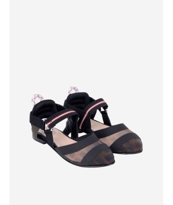 Fendi Fendi Girls Black & Brown Logo Sandals du meilleur 