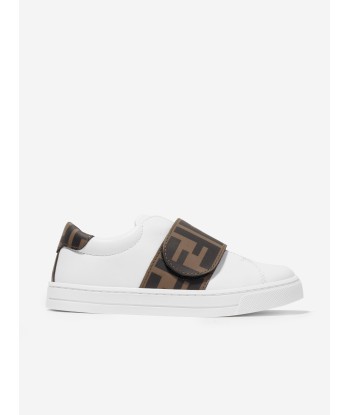 Fendi Kids Leather FF Logo Trainers in White offre 