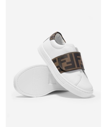 Fendi Kids Leather FF Logo Trainers in White offre 