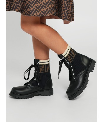 Fendi Kids Leather FF Logo Biker Boots in Black la colonne vertébrale