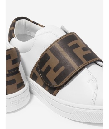 Fendi Kids Leather FF Logo Trainers in White offre 