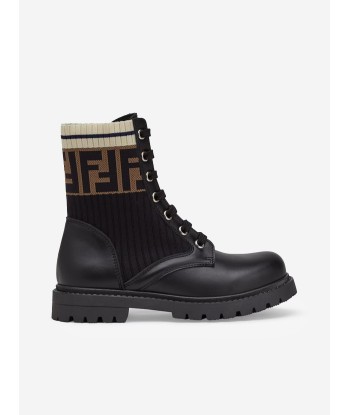 Fendi Kids Leather FF Logo Biker Boots in Black la colonne vertébrale