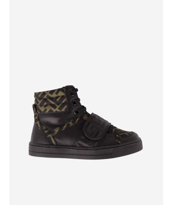 Fendi Fendi Kids Black & Brown Leather High Top Logo Trainers de votre