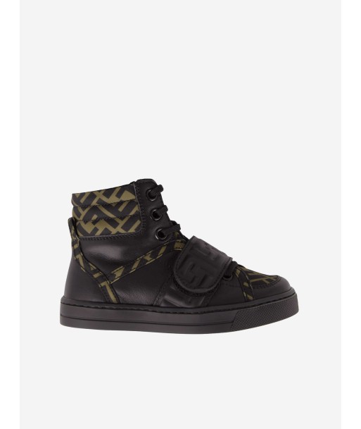 Fendi Fendi Kids Black & Brown Leather High Top Logo Trainers de votre