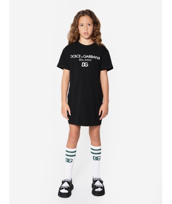 Dolce & Gabbana Girls Logo T-Shirt Dress in Black soldes