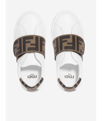 Fendi Kids Leather FF Logo Trainers in White offre 