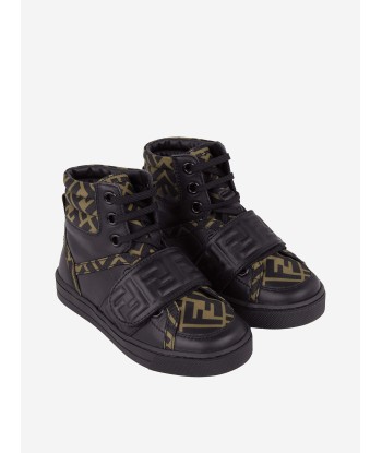 Fendi Fendi Kids Black & Brown Leather High Top Logo Trainers de votre