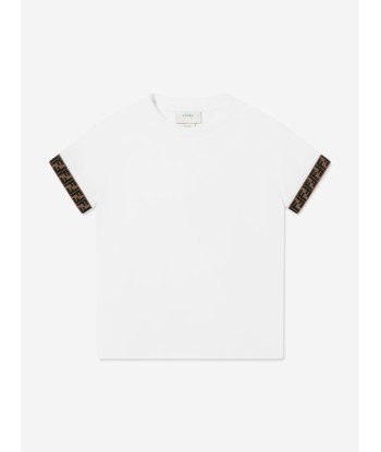 Fendi Kids Logo Trim T-Shirt in White des créatures d'habitude