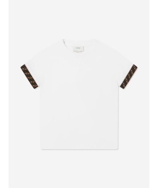 Fendi Kids Logo Trim T-Shirt in White des créatures d'habitude