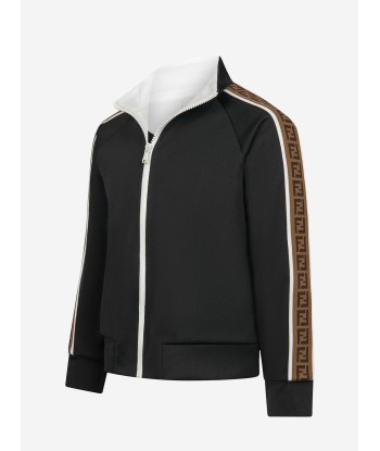 Fendi Boys FF Logo Tape Zip Up Sweat Top in Black de France