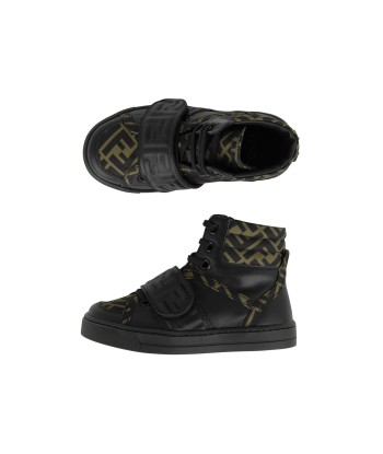 Fendi Fendi Kids Black & Brown Leather High Top Logo Trainers de votre