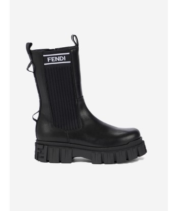 Fendi Girls Leather Chunky Logo Biker Boots de votre