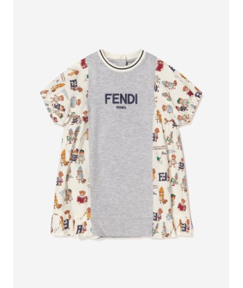 Fendi Baby Girls Bear Print Logo Dress pas cher