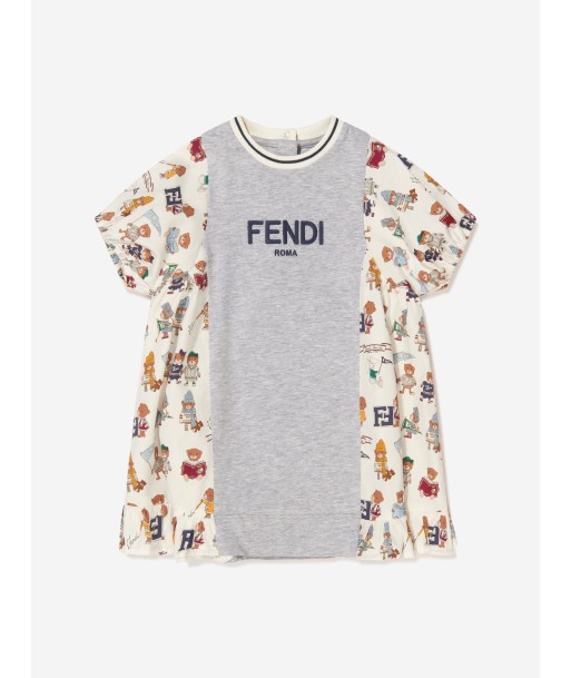 Fendi Baby Girls Bear Print Logo Dress pas cher