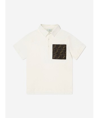 Fendi Boys Logo Pocket Polo Shirt in Ivory Comparez et commandez 