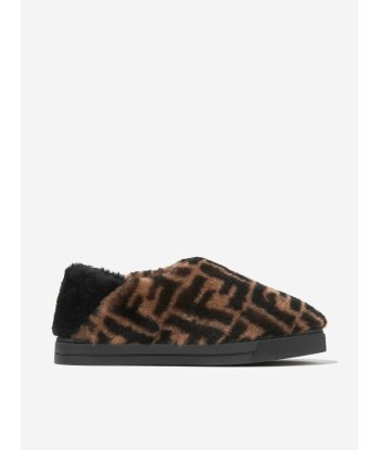 Fendi Kids Faux Fur FF Logo Slippers 2023