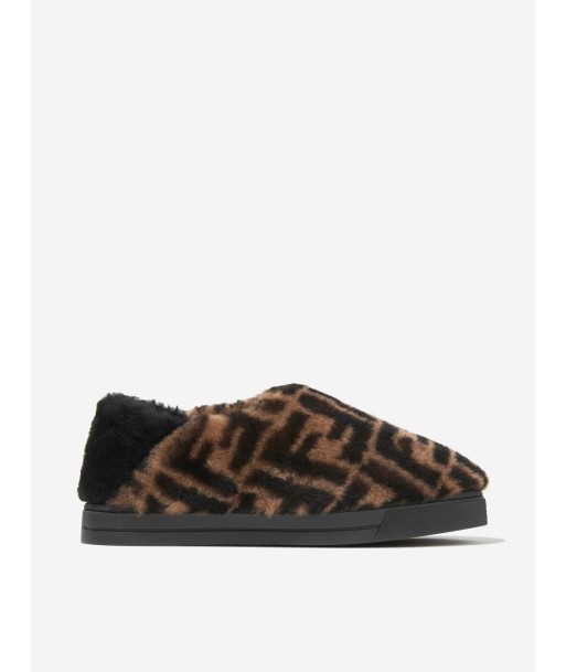 Fendi Kids Faux Fur FF Logo Slippers 2023