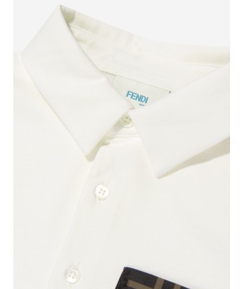 Fendi Boys Logo Pocket Polo Shirt in Ivory Comparez et commandez 