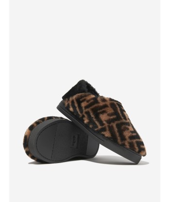 Fendi Kids Faux Fur FF Logo Slippers 2023