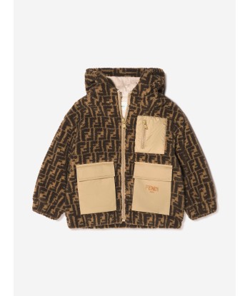 Fendi Kids FF Logo Sherpa Jacket in Brown la chaussure