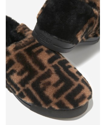 Fendi Kids Faux Fur FF Logo Slippers 2023