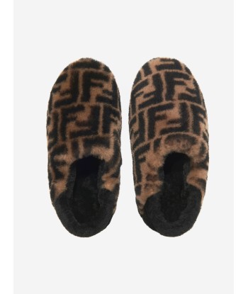 Fendi Kids Faux Fur FF Logo Slippers 2023