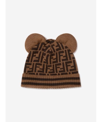 Fendi Kids Wool Beanie Hat With Ears in Brown l'achat 