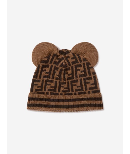 Fendi Kids Wool Beanie Hat With Ears in Brown l'achat 