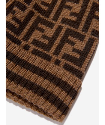 Fendi Kids Wool Beanie Hat With Ears in Brown l'achat 