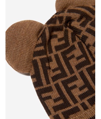 Fendi Kids Wool Beanie Hat With Ears in Brown l'achat 