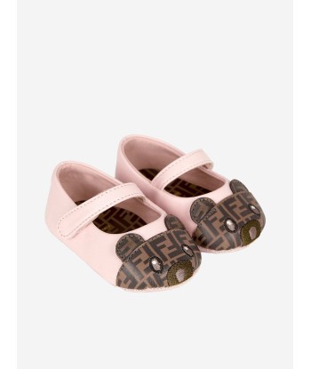 Fendi Baby Girls Leather Bear Logo Shoes in Pink Amélioration de cerveau avec