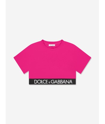 Dolce & Gabbana Girls Logo Waistband T-Shirt in Pink Fin de série