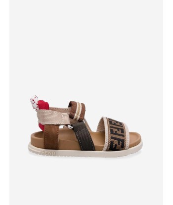 Fendi Kids FF Logo Sandals in Beige Fin de série