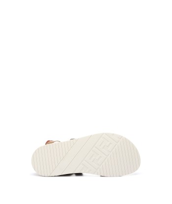 Fendi Kids Leather And Fabric FF Logo Sandals in Beige de pas cher