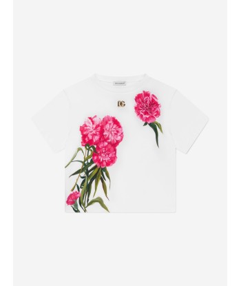 Dolce & Gabbana Girls Carnations T-Shirt in White Véritable concentré