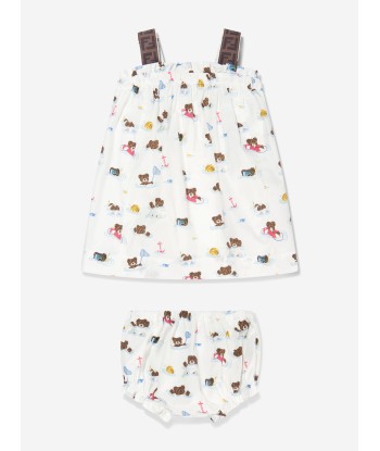 Fendi Baby Girls Bear Dress With Knickers in White Economisez 