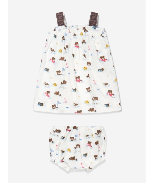 Fendi Baby Girls Bear Dress With Knickers in White Economisez 