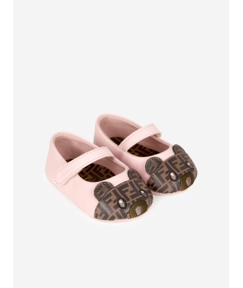 Fendi Baby Girls Leather Bear Logo Shoes in Pink france