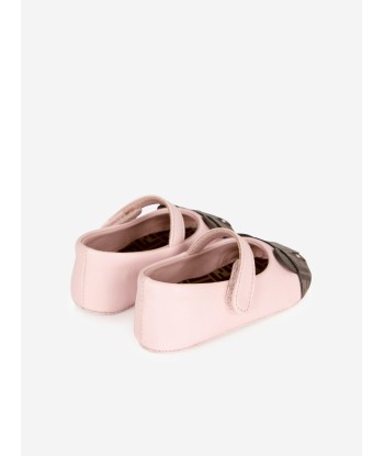 Fendi Baby Girls Leather Bear Logo Shoes in Pink france